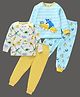 BLUSHES Pack Of 2 Full Sleeve Dinosaur & Shark Printed  Night Suits - Off White & Yellow & Sea Green