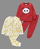 BLUSHES Pack Of 2 Full Sleeves Seamless Lion & Text With Panda Printed Coordinating Night Suit - Red & Off White