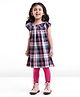 Babyhug Yarn Dyed Knit Half Sleeves Check Dress with Footed Stocking - Pink