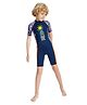 Little Surprise Box Raglan Half Sleeves Dive & Sail Printed Legged Swimsuit - Navy Blue