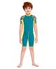 Little Surprise Box Half Sleeves Palm Leaves Printed Knee Length Swimsuit With UPF 50+ - Blue & Yellow