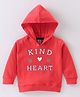 Pink Rabbit Cotton Looper Full Sleeves Hooded Sweatshirt Text Print- Red