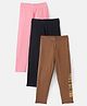 Primo Gino Cotton Blend Knit Full Length Leggings With Sequins Pack Of 3 - Pink Clack & Brown