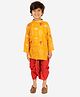 Superminis Full Sleeves Damask Motif Foil Printed Self Design Kurta & Dhoti Set - Yellow