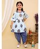 Superminis Three Fourth Bell Sleeves Vintage Floral Motif Printed Kurta With Coordinating Gota Lace Embellished Overlapped Dhoti - Blue