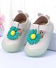 Oh! Pair Velcro Closure Floral Print Booties - Beige