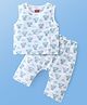 Babyhug Sleeveless Jhabla & Full Length Pajama Set With Elephant Print - Blue