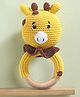 Bonfino Handmade Crochet Wooden Giraffe Rattle- Yellow | Crochet Rattle Toy for Newborns | Natural Wool Sensory Toy | Safe & Durable | BIS Certified