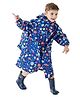 Little Surprise Box Full Sleeves Knee Lenght Hooded Stars And Planet Print Raincoat - Blue