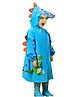 Little Surprise Box Full Sleeves Knee Length Hooded 3D Dino Cactus Print Raincoat - Blue