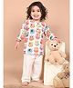 LIL PITAARA Pure Cotton Full Sleeves Tee & Pyjama Set Owl Print - White