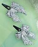 Ribbon candy Set of 2 Sequinned Bow & Pearl Embellishment Tic Tac Hair Clips - Light Grey