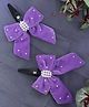 Ribbon candy Set Of 2 Pearl Embellished  Velvet Bow Tic Tac Hair Clips - Purple