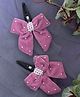 Ribbon candy Set Of 2 Pearl Embellished  Velvet Bow Tic Tac Hair Clips - Light Purple