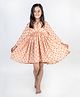 MR BRAT Muslin Bird Printed Flared Knee Length Dress - Peach