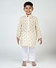 MR.BRAT Full Sleeves Muslin Floral Printed Kurta Pyjama Set - White
