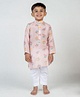 MR.BRAT Full Sleeves Muslin Floral and Butterfly Printed Kurta Pyjama Set - Pink