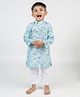 MR.BRAT Full Sleeves Muslin Floral Printed Kurta Pyjama Set - Blue