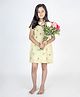 MR.BRAT Half Sleeves Muslin Floral Embroidery Ethnic Dress - Lime Green