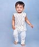 Polka Tots 100% Super Soft Cotton Sleeveless Elephant Print Jhabla And Pant Set - White