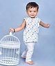 Polka Tots 100% Super Soft Cotton Sleeveless Elephant Print Jhabla And Pant Set - White & Blue
