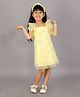 Kidsdew Sleeveless Glitter Net Line Dress with Cotton Lining that Comes with Matching Hairband - Yellow