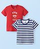 Doodle Poodle 100% Cotton Knit Half Sleeves Printed & Striped T-Shirts  Pack of 2 - Blue & Red