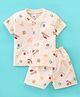 Mini Donuts 100% Cotton Knit Half Sleeves Night Suit Ball Print - Light Peach