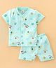 Mini Donuts 100% Cotton Knit Half Sleeves Night Suit Ball Print - Green