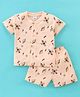 Mini Donuts 100% Cotton Knit Half Sleeves Night Suit Space Print - Light Peach