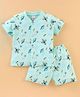 Mini Donuts 100% Cotton Knit Half Sleeves Night Suit Space Print - Sea Green