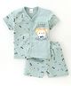 Mini Donuts 100% Cotton Knit Half Sleeves Night Suit Monkey Print - Green