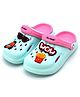 Svaar Wow & Sunglasses Theme Patch Appliqued Detail Back Strap Clogs - Sea Blue & Baby Pink