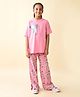 Lilpicks Couture Half Sleeves Cotton  Sparrow Printed T-Shirt & Ankle Cut Palazzo Set - Pink