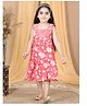 Kinder Kids Sleeveless Floral Printed Fit & Flare Gota Embellished Lace Dress - Red