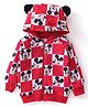 Babyhug Cotton Knit Full Sleeves Hooded Sweat Jacket with Mickey Mouse Print - Red