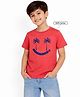 Zion  Half Sleeves Crew Neck Tshirt In Smiley Palm Tree Print - Red