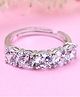 CLARA 925 Silver Swiss Zircon Rhodium Plated 5 Stone Eternity Finger Ring with Adjustable Band - 2.8 g