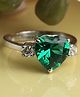 CLARA 925 Silver Rhodium Plated Swiss Zirconia Dark Green Heart Ring with Adjustable Band Gift - 2.6 g