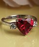 CLARA 925 Silver Rhodium Plated Swiss Zirconia Blood Red Heart Ring with Adjustable Band Gift - 2.6 g