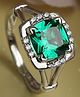 CLARA 925 Silver Rhodium Plated Swiss Zirconia Dark Green Cushion Ring with Adjustable Band Gift - 2.7 g