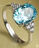 CLARA 925 Silver Rhodium Plated Swiss Zirconia Sky Blue Oval Ring with Adjustable Band Gift - 3.2 g