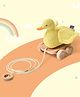 Mi Arcus Duck Pig Push & Pull Soft Plush Toy With Attached Wooden Cart With Rope Drag  - Peach