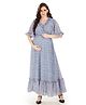 Mom for sure by Ketki Dalal Half Sleeves Floral  Blue Maternity Cum Nursing Frill Maxi Dress - Florentine Blue