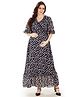 Mom for sure by Ketki Dalal Half Sleeves Nursing Georgette Maxi Dress - Navy Blue