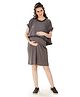 Mom for sure by Ketki Dalal Milange 100% Cotton Half sleeves Grey Maternity Cum Nursing Layer Shift Dress - Grey