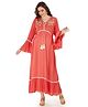 Mom for sure by Ketki Dalal Full Sleeves Floral Embroidered Maternity Cum Nursing  Maxi Dress - Coral