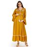 Mom for sure by Ketki Dalal Full Sleeves Floral Embroidered Maternity Dress With Front Concealed Zipper Nursing Access - Mustard Yellow