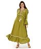 Mom for sure by Ketki Dalal Full Sleeves Floral Embroidered Maternity Dress With Front Concealed Zipper Nursing Access - Green