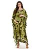 Mom for sure by Ketki Dalal Three Fourth Batwing Sleeves Abstract Crumple Tie & Dye Maternity & Nursing Kaftan Dress - Olive Green